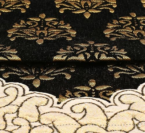 Image of Premium Floral Chenille 3 or 5 Seat Sofacover|SofaCover /Slipcover /5 Seater Sofa Cover /3Seater+2Seater Sofa Cover /Chenille Sofa Cover /Sofa Protector /Slip Cover| Rectangular (Black)