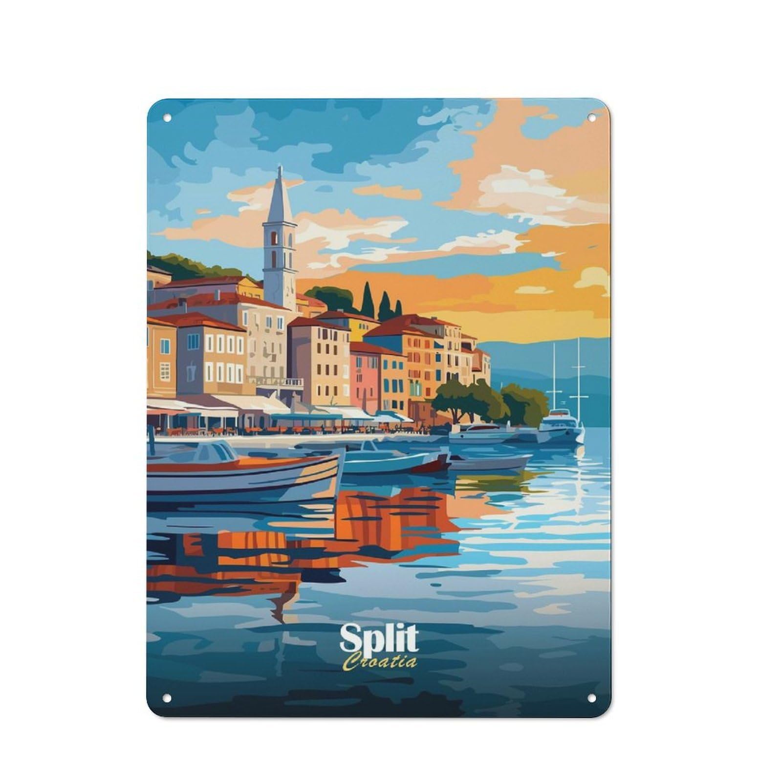 Junmoney Style-12 Tin Wall Plaque 40X30cm With Split, Croatia Sunset For Café Or Restaurant, New Home Wall Decor For Hospitality Interior Collectors