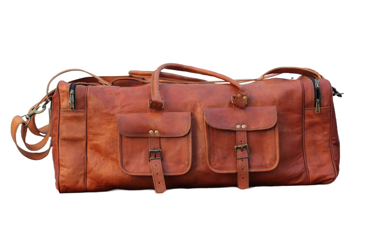 Leather Luggage Duffel Bag Handmade Carryall Weekender Travel Overnight Gym Sports Carry On Duffel Bag For Men And Women (28 Inches)