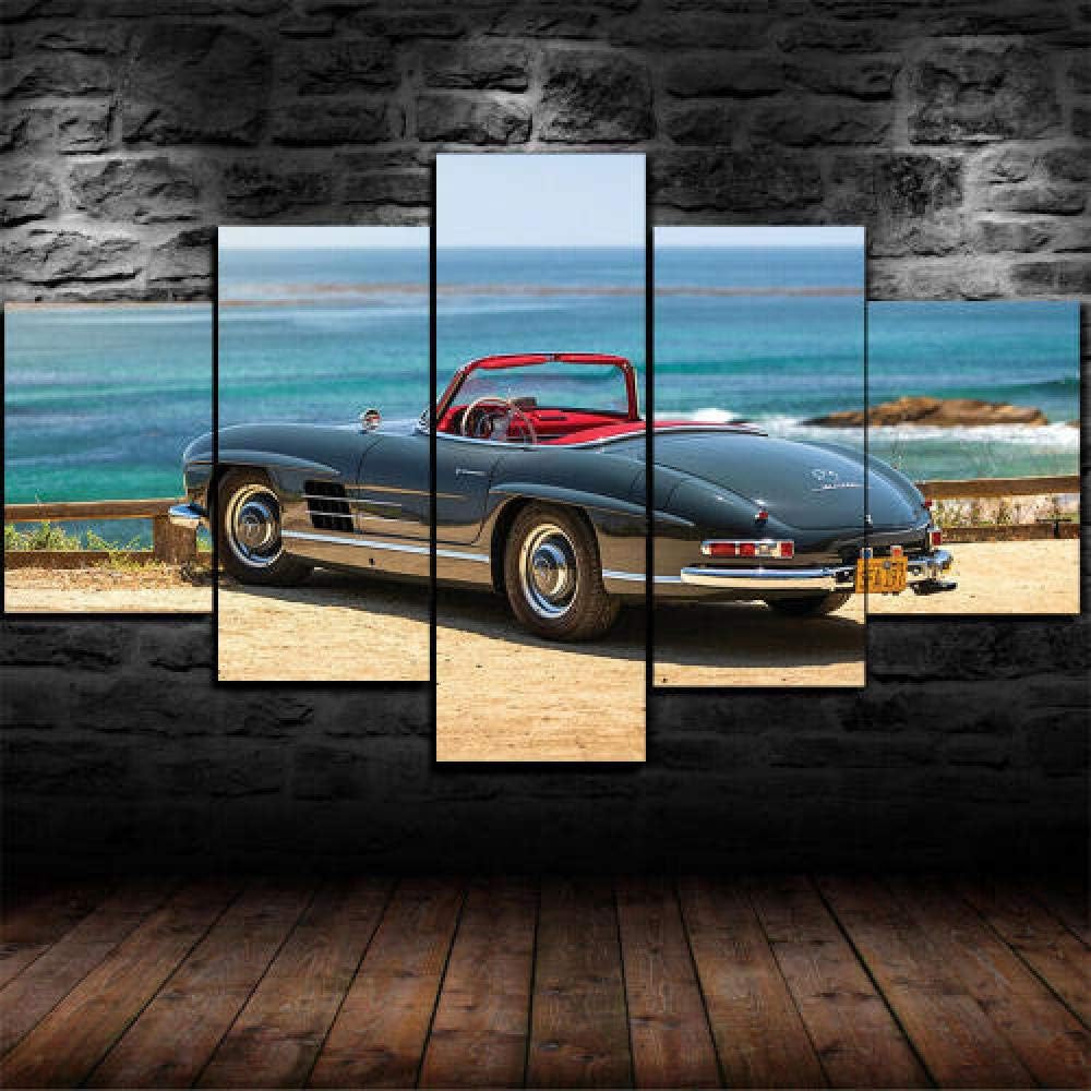 GHYTR Canvas Prints 5 Piece Wall Art Painting HD Printing on Canvas Poster Picture Merced-Ben300 SL Classic Car for Living Room Home Decorations Ready to Hang,Wall Decor(60''Wx32''H)