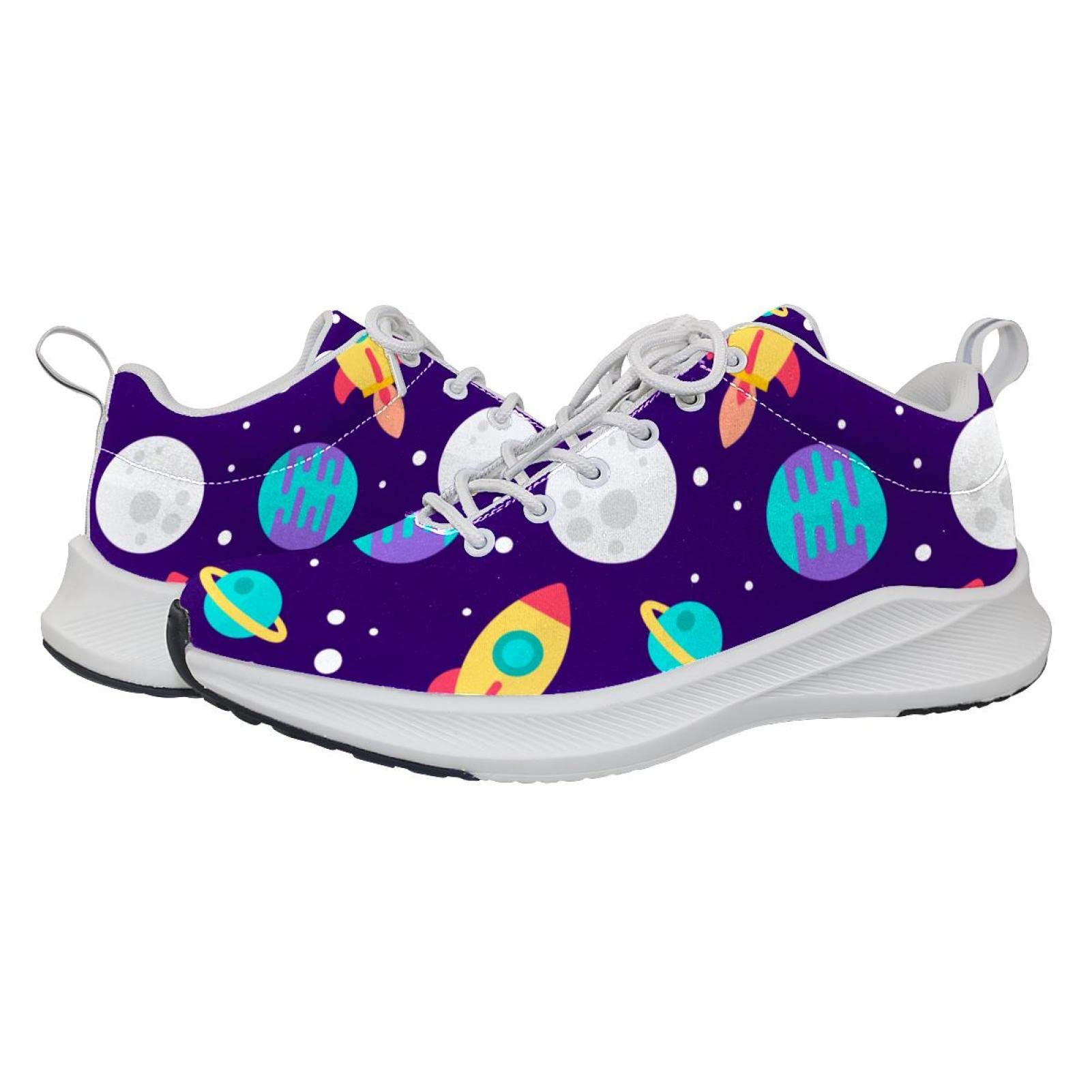 Scarpe da ginnastica uomo personalizzate Scarpe da passeggio leggere Running Athletic Casual Sneakers Spazio esterno razzi pianeti modello, Multicolore, 42 EU