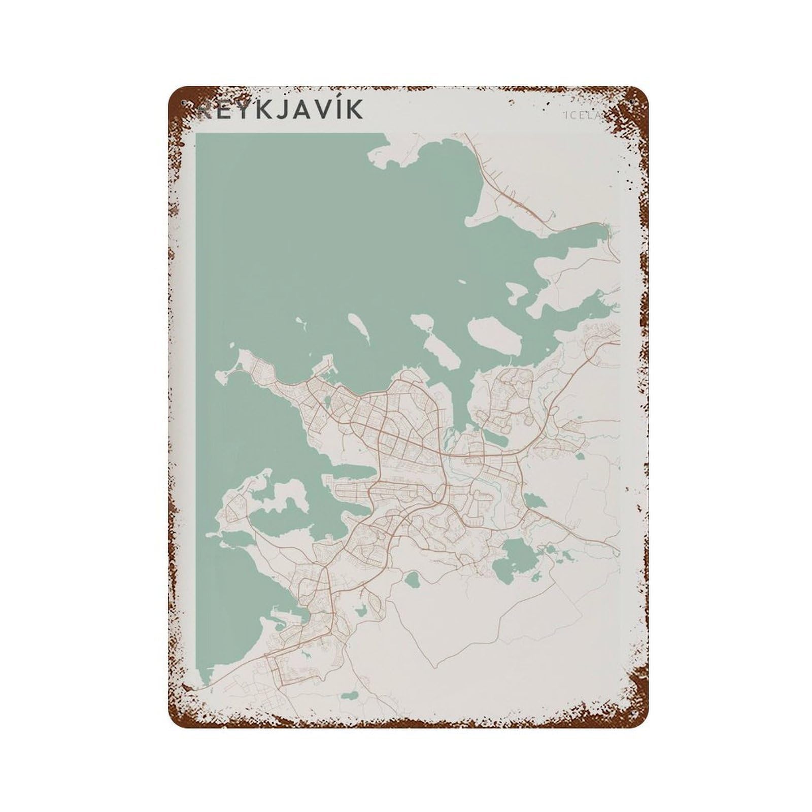 xiaoxiaoshen Reykjavik Map Iceland Travel Gift Farmhouse Decor Wall Decor Art Metal Tin Poster Modern Home Decor Art Home Bar Shop Decorations Vintage Sign 40x30cm