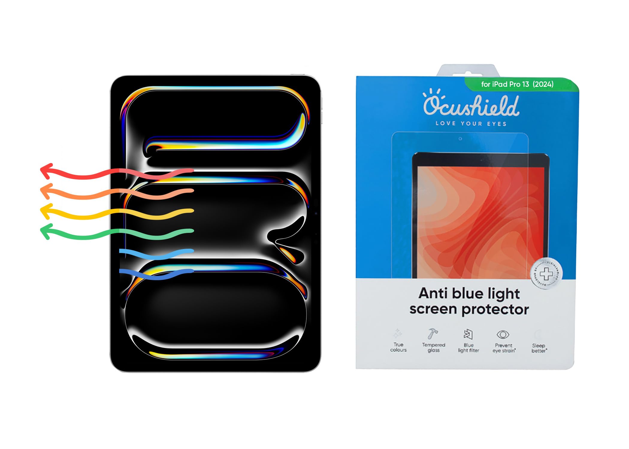 Ocushield Pellicola proteggi schermo in vetro temperato anti luce blu per Apple iPad Air 13" (2024), filtro luce blu per iPad, antiriflesso, protegge gli occhi e migliora il sonno