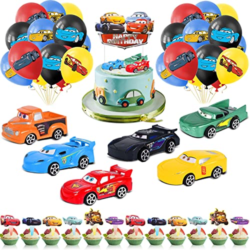 35Pièces Décoration de Gâteau Cars, Jouet Cars Gâteau Topper, Voiture Cupcake Topper, Cars Ballon Anniversaire, Cars Thème Fête Anniversaire Décorations Cars Jouet pour Enfants Garcon