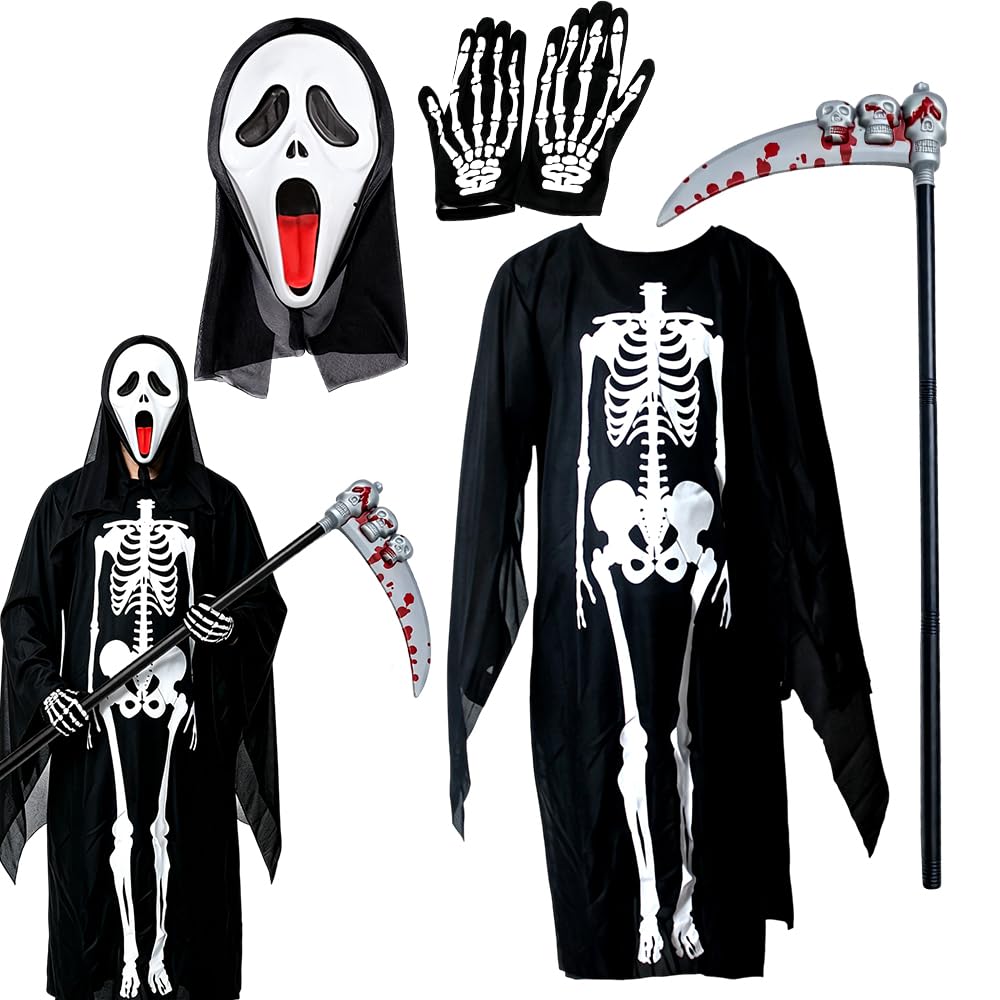 Disfraz de Esqueleto Adulta Disfraces de Halloween con Ropa Máscara Guantes