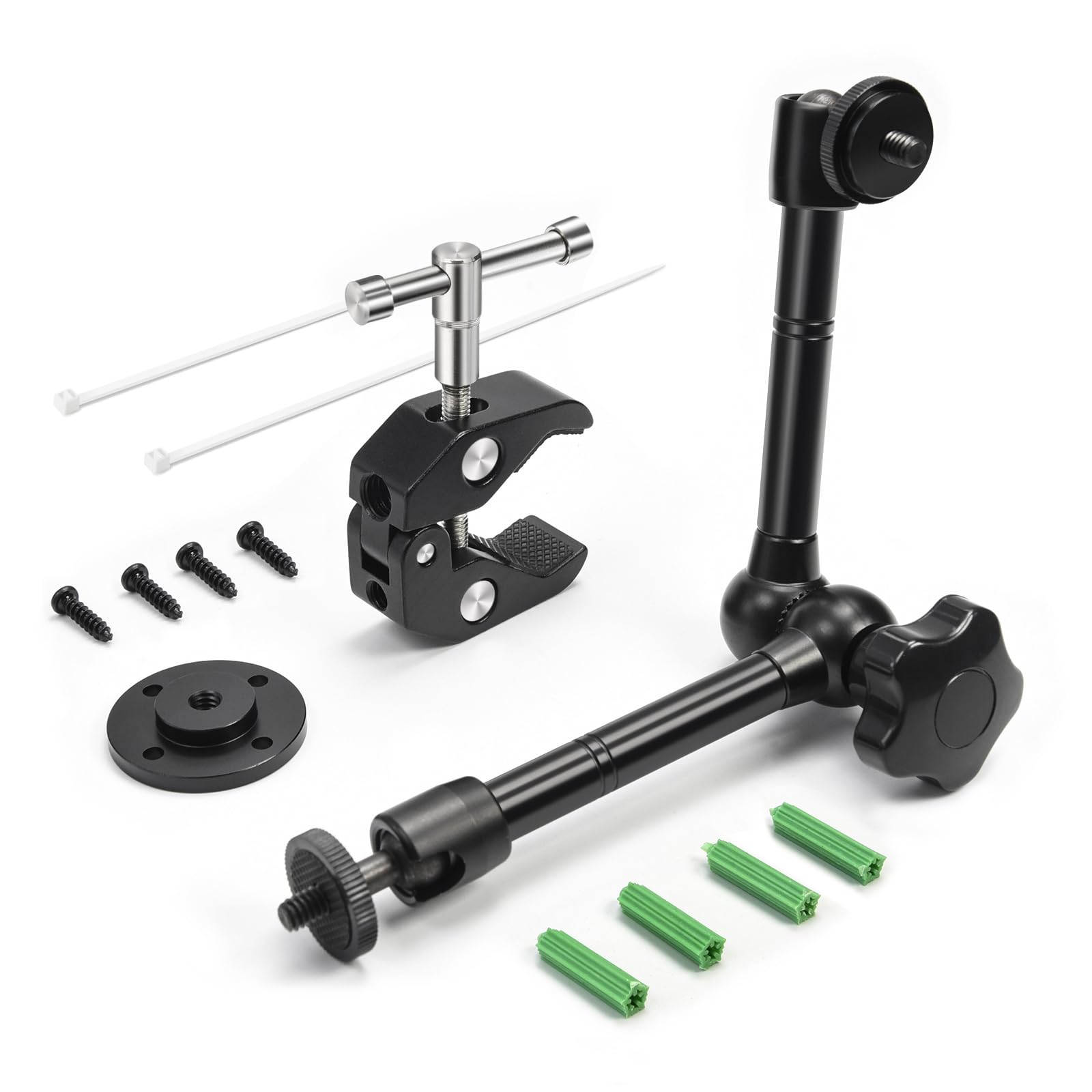 - MOKOSE 10 inch Articulating Magic Arm with Super Clamp and Wall Mount Base,Friction Arm Mount for LCD Monitor LED Light Camera Rig