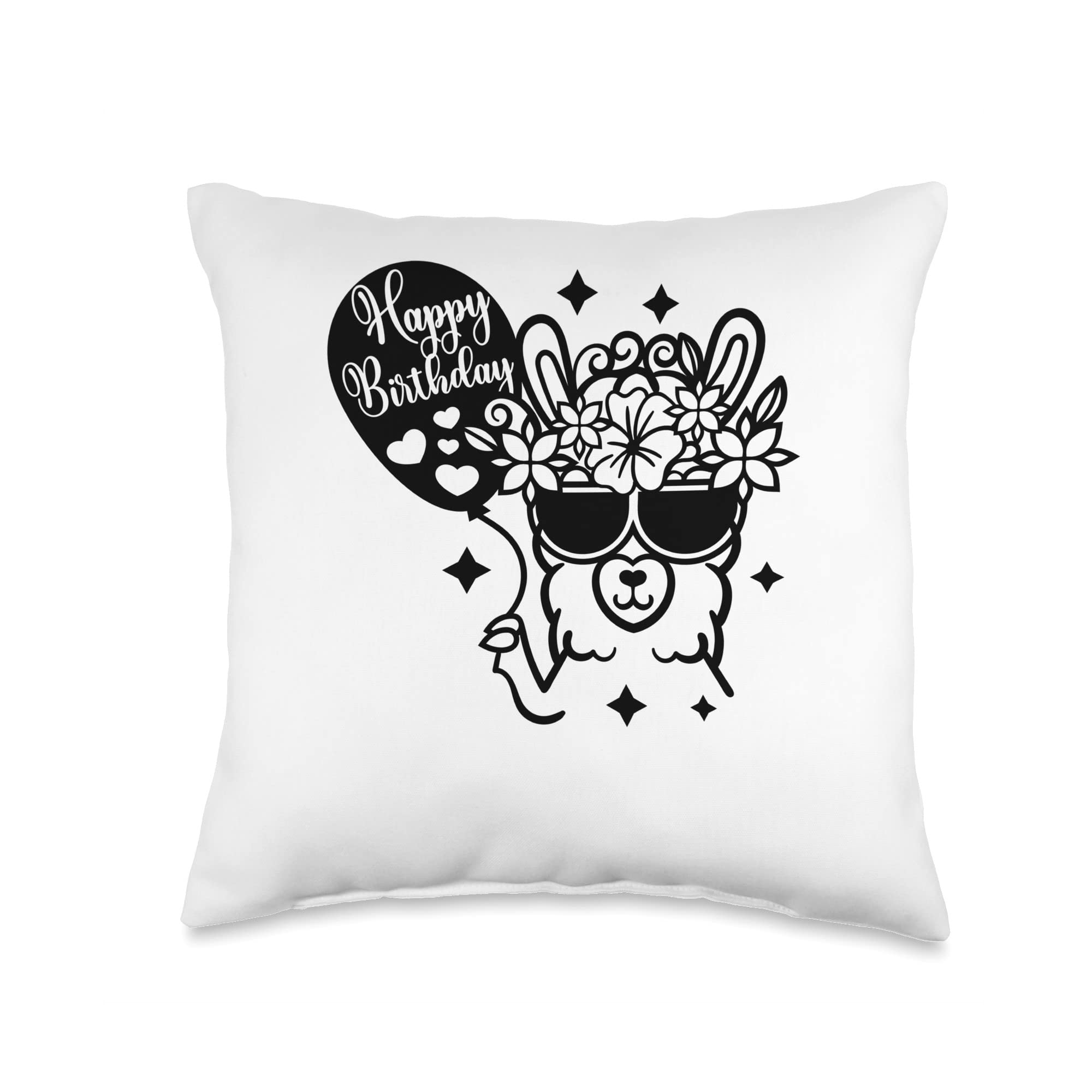 Happy Birthday Llama Throw Pillow, 16x16, Multicolor
