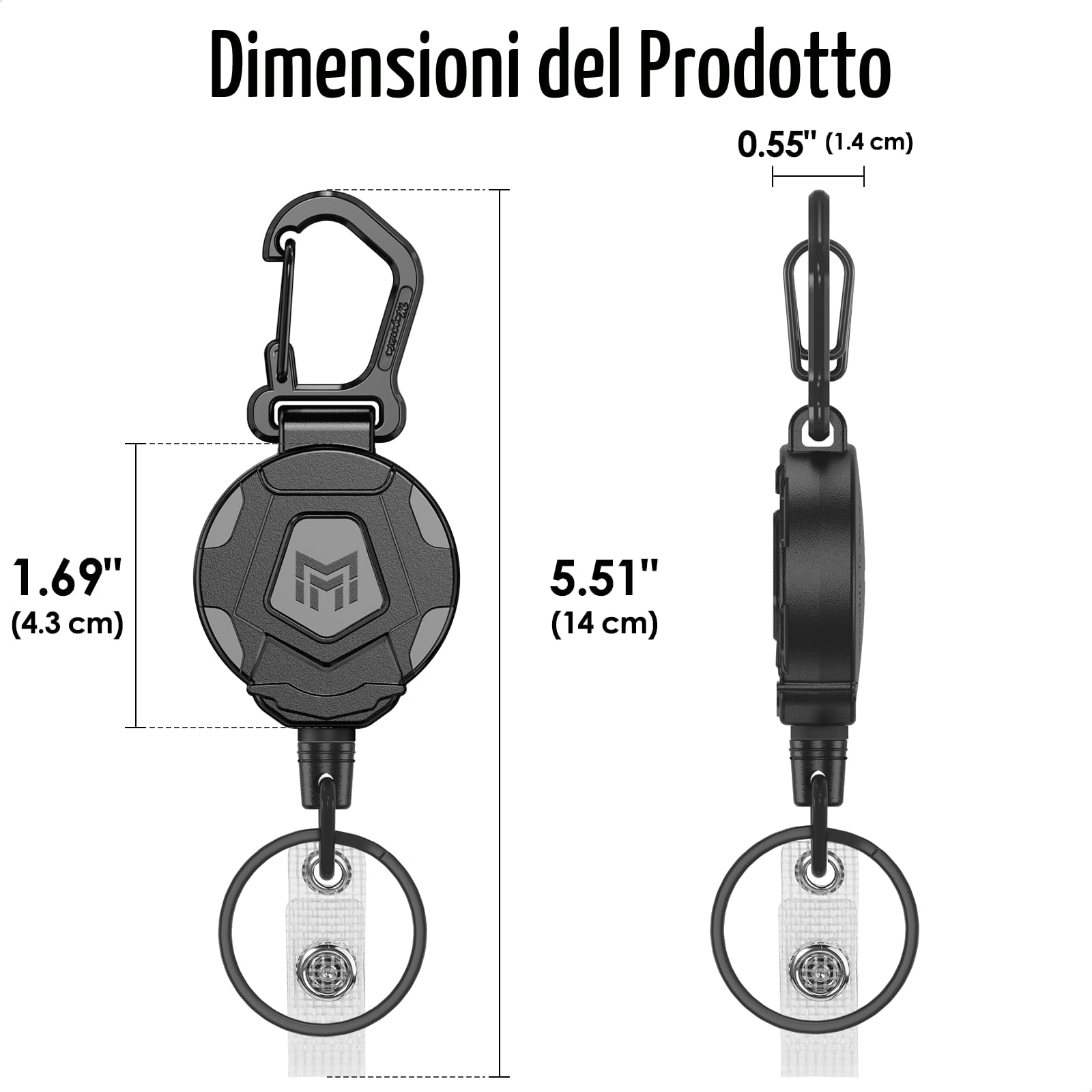 MNGARISTA Portachiavi retrattile da 2 pezzi, porta badge a moschettone per impieghi gravosi, bobina badge identificativo tattico con cavo retrattile in acciaio da 80 cm, 226 g