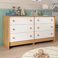 Cômoda Infantil 136cm com 6 Gavetas Flex Multimóveis Mp4262 - Madeirado/branco