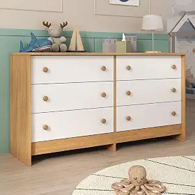 Cômoda Infantil 136cm com 6 Gavetas Flex Multimóveis Mp4262 - Madeirado/branco