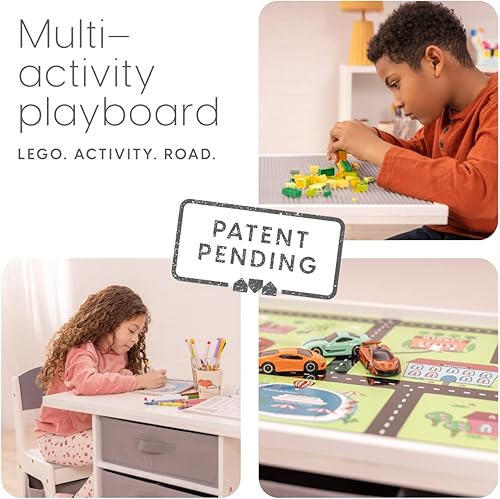 Miniatura 5 de Milliard Juego de mesa y silla de juego 3 en 1 para niños de madera con cestas de almacenamiento compatible con ladrillos Lego y Duplo muebles de