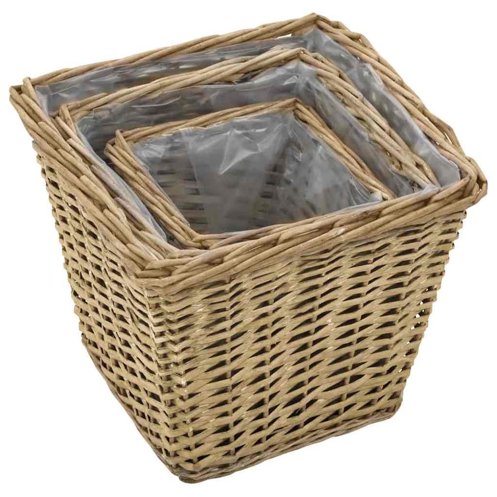 Bancal alto de 3 piezas, mimbre con forro de polietileno, 20 – 32 cm, ahorra espacio, para balcón, jardín, terraza, material resistente para uso al aire libre