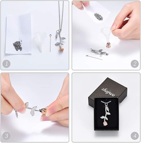 Miniatura 5 de shajwo Collar de urna de flor de rosa, joyería de cremación para cenizas para mujeres y niñas, colgante de urna de recuerdo conmemorativo para