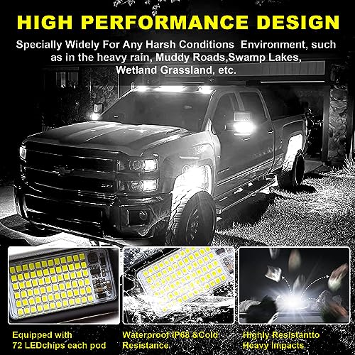 Nicoko NI-PURE WHITE ROCK LIGHT 4Pods Pure White 72 Leds Smd Chips 72W High Power Rock Lights Super Bright White Offroad Car Boat Underglow Lights Ip68 Waterproof thumb #6