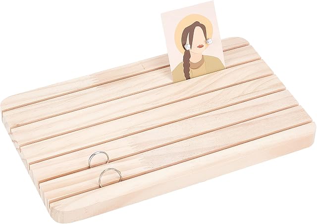 NBEADS Wood Earring Display Stands, 6 Slots Jewelry Earring Display Holder Wood Earring Card Holder Business Card Holder Display for Home, Office, Retail Store, 27.7x16.7x1.65cm