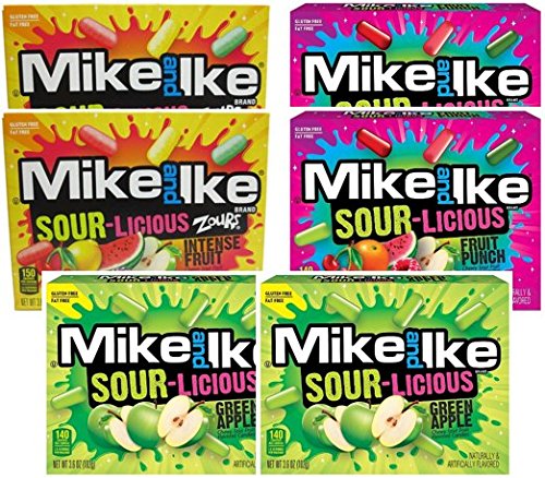 Mike And Ike Sour-Licious Zours Sour Candy Movie Theater Box Variety Bundle (6 Count)
