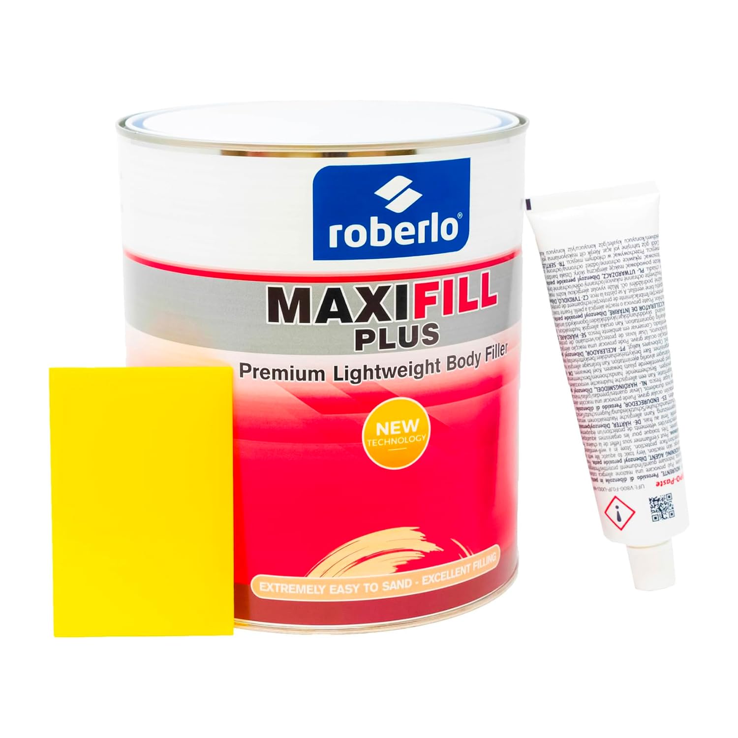 Roberlo Maxifill Plus Premium Lightweight Body Filler 3L + Hardener – Easy Sanding, High Spreadability for Medium to Large Car Repairs – Adheres to Steel, Aluminum, Zinc, Galvanized & Fiberglass