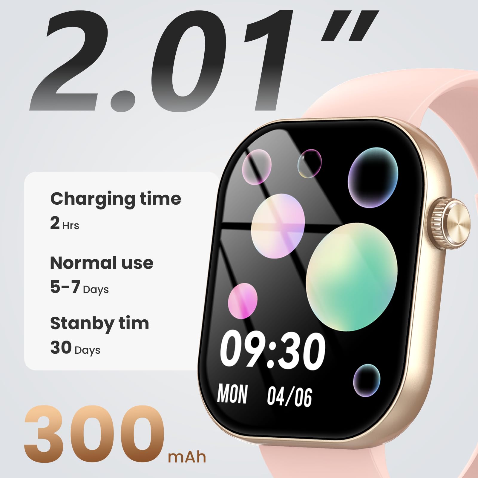 Smartwatch Uomo Donna con Effettua o Risposta Chiamate, 2.01" Orologio Smartwatch Contapassi/Cardiofrequenzimetro/Sonno, 110+ Modalità Sportivo Fitness Tracker, Impermeabile 5ATM Smart Watch Rosa