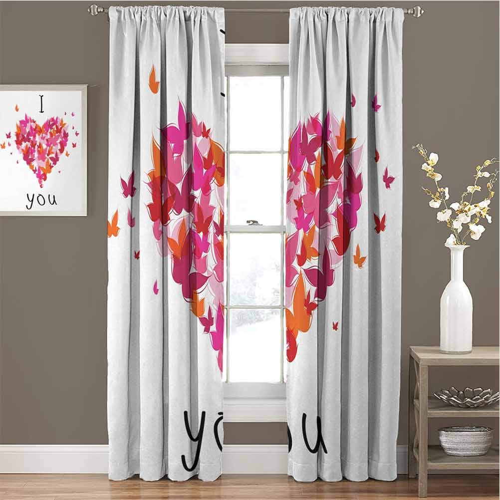 GUUVOR Love All Season Insulation Stylish Heart Figure Filled with Butterflies Soul Mate Real True Deep My Dear Valentines Noise Reduction Curtain Panel Living roomW54 x L95 Inch Multi