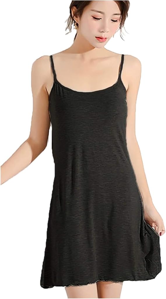 Amazon Co Jp カップ付き メロウ インナー キャミワンピース スリップ ベーシックカラー M ブラック 服 ファッション小物