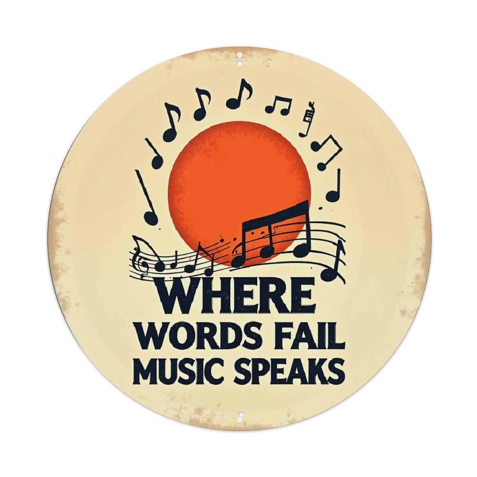 Where Words Fail Music Speaks Retro Metal Tin Sign, Vintage Metal Poster for home, Gaming Room, Studio Workshop,Bar,Garage Wall Art Decor 8x8 inch
