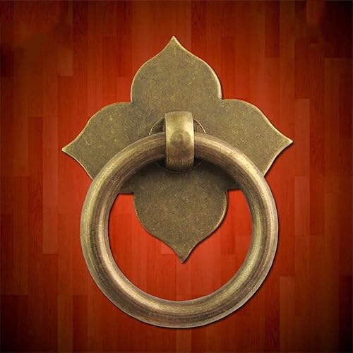 Miniatura 9 de 1 anillo de puerta de latón para muebles de 1.89 x 1.69 pulgadas con tornillos, latón antiguo