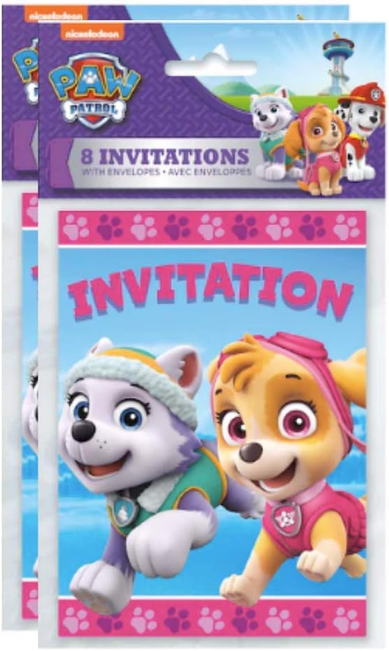 Girls Skye and Everest Paw Party Invitations, 8 ct (2 Pack)