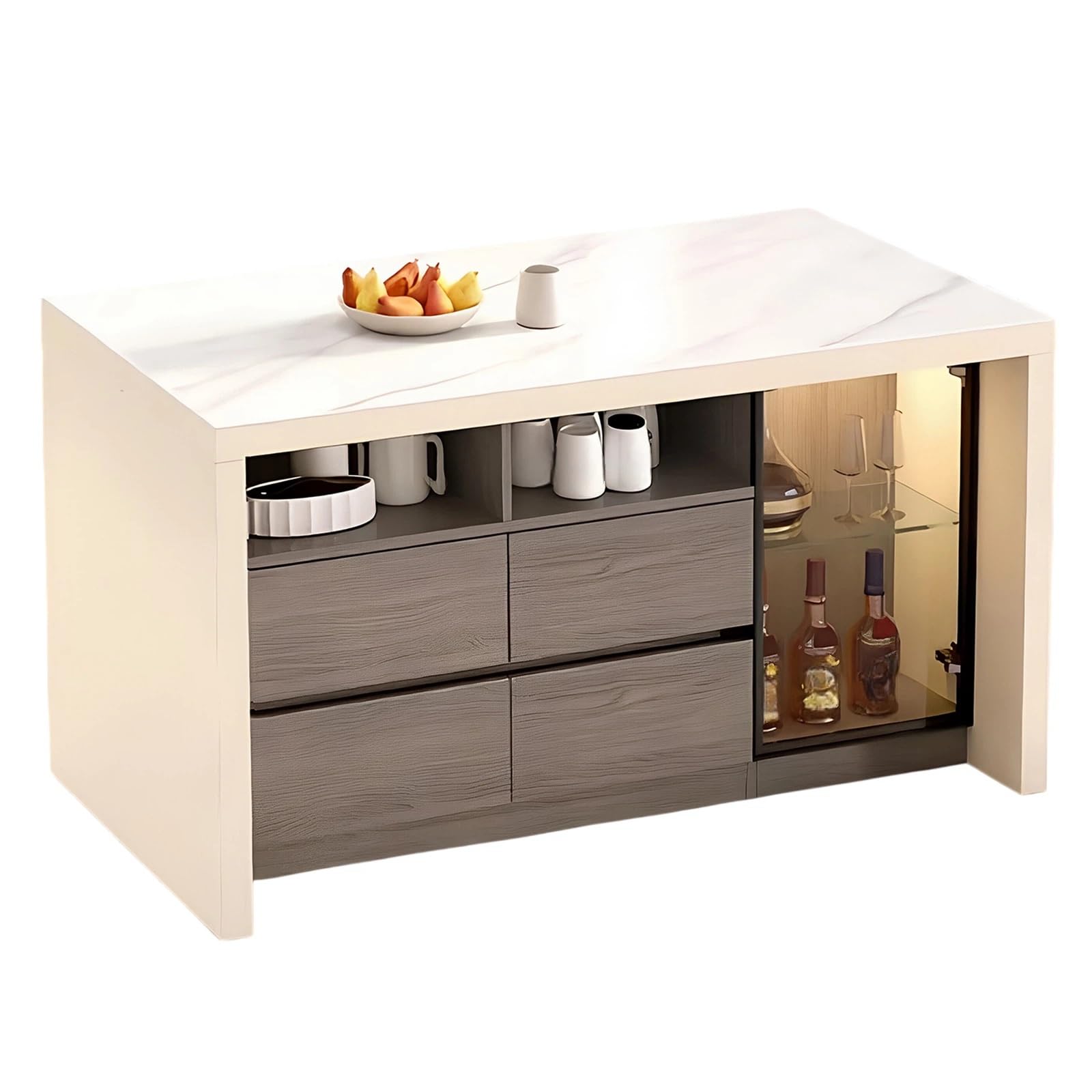 Zf9tBw5sH Unité d'îlot de Cuisine Armoire de Bar d'îlot Cuisine en Pierre frittée avec tiroir Porte Verre, Buffet Rangement