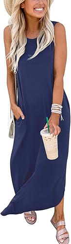 Miniatura 6 de ANRABESS - Vestido largo casual suelto, sin mangas para mujer, con abertura, para playa, viajes, vacaciones, verano, 2024