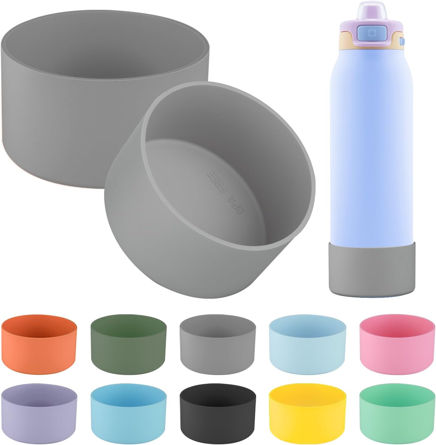 2 PCS Silicone Bottom for Ello Pop 22 OZ Water Bottle, Water Boot for Ello Pop,Avoid Scratches and Noise (Gray, 22oz)
