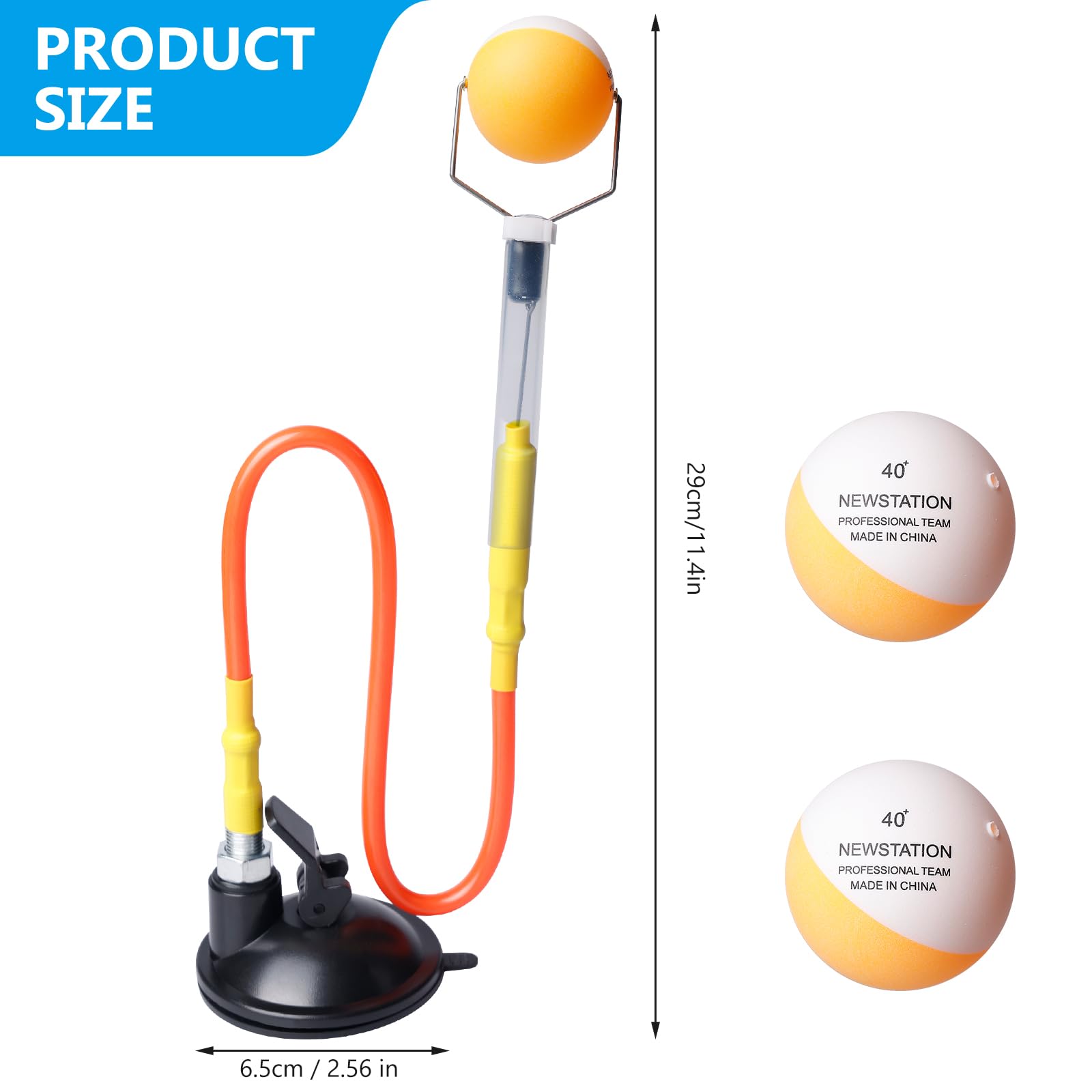 BORDEAG Allenatore di tennis da tavolo, robot d'allenamento, 2 palle incluse, ventosa, arancione, 250-560 mm