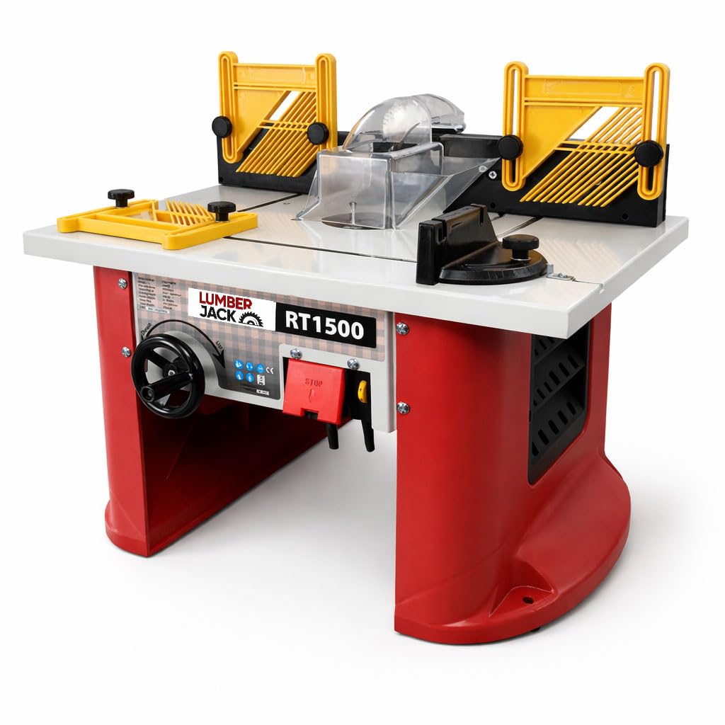 LUMBER JACK 1500W Router Table, Variable Speed 8,000-26,000rpm Woodworking Machine, Bench Top Use, Rise & Fall System and Safety Switch, Cutter Storage, 1/2" & 1/4" Collets Included