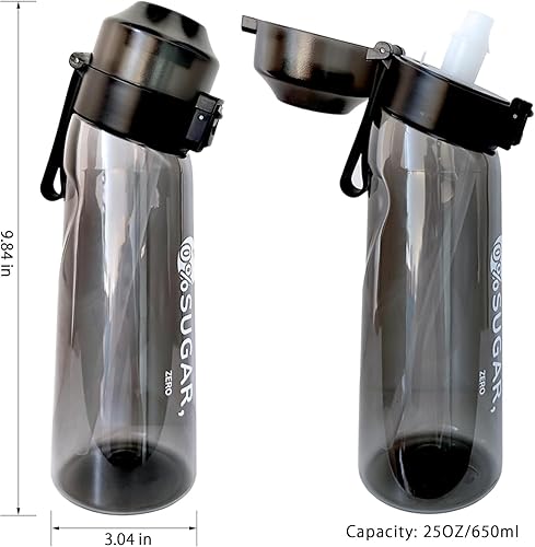 Miniatura 8 de Botella de agua deportiva Tritan de 22.0 fl oz, juego de botellas de bebida con 7 cápsulas de sabor perfumadas para saborizar 0 azúcar, 0 calorías