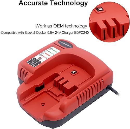 Miniatura 5 de Biswaye Cargador rápido de batería de 9.6V-18V-24V BDFC240 compatible con Black & Decker 18V 24V 14.4V 12V 9.6V Slide Battery HPB18-OPE HPB18 HPB14