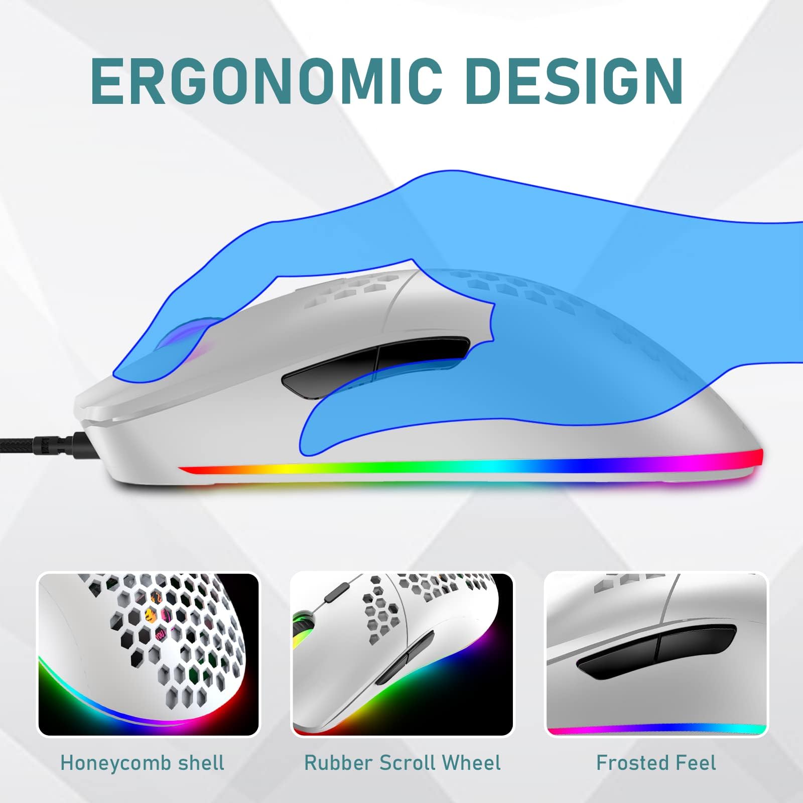 LexonElec MK21 Set Mouse con Tastiera Meccanica al 60% Wired, UK Layout 62 Tasti Tastiera da Gioco Backlit Chroma RGB + 6400DPI Mouse Ultraleggero + Mouse Pad Per PS4, Xbox, PC - Red Switch/Bianco