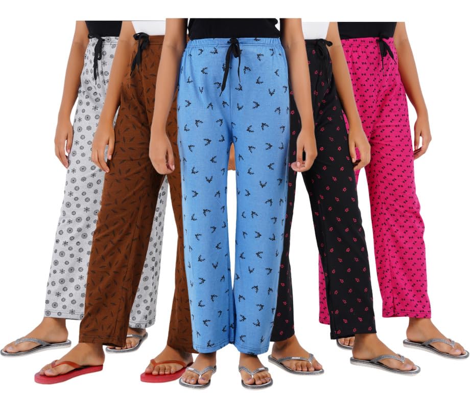 RAGINI Women & Girls Track Pant Lower Pajama Printed Lounge Wear Soft Cotton Night Wear Multicolor_(Set of 5)