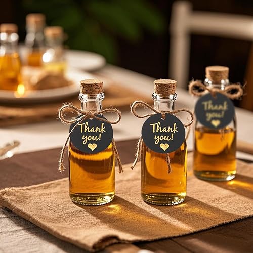 Miniatura 4 de Etiquetas de agradecimiento, 100 etiquetas colgantes de papel redondo negro con cuerda de yute de 100 pies para bodas, baby shower, cumpleaños,