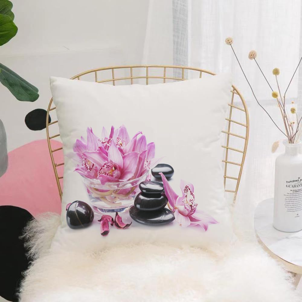 HYOSXW Cushion Cover,Throw Pillow Case Home Decorative for Living Room Bedroom Sofa Chair 16X16 Inch,Lotus and Massage Stone Magic Japanese Zen Garden Theme,Pillowcase 40X40cm