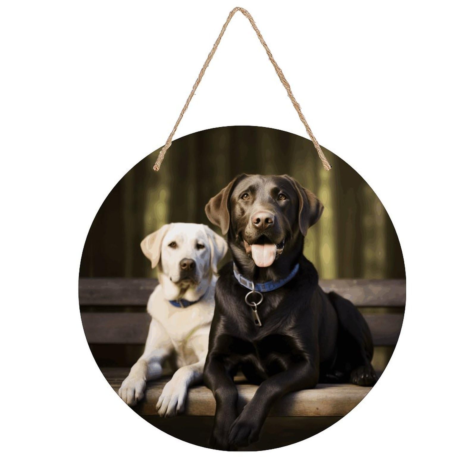 LZQPOEAS Labrador Round Wood Wall Art Painting, 7.9 Inch Circular Wooden Door Hanger Decorative Paintings, Rope-Hanging Wooden Wall Plaque for Home Decor And Office Party