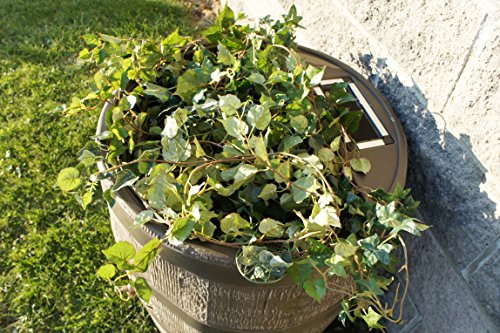 RTS Home Accents Round 35-Gallon Rain Barrel with Brass Spigot and Built-In Planter, Woodgrain - Thumbnail 2