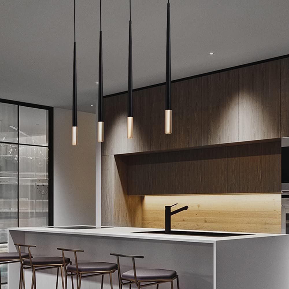 Mid-Century Modern Black LED Linear nt Light, Industrial Chlier with Long Tube Design for Dining Room, Kitchen, and Living Room Lighting