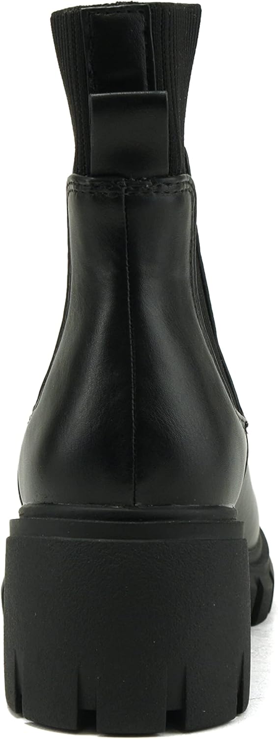Soda ZORDY ~ Women Lug Sole Mid Heel Chelsea Fashion Elastic Sock Shaft Ankle Bootie
