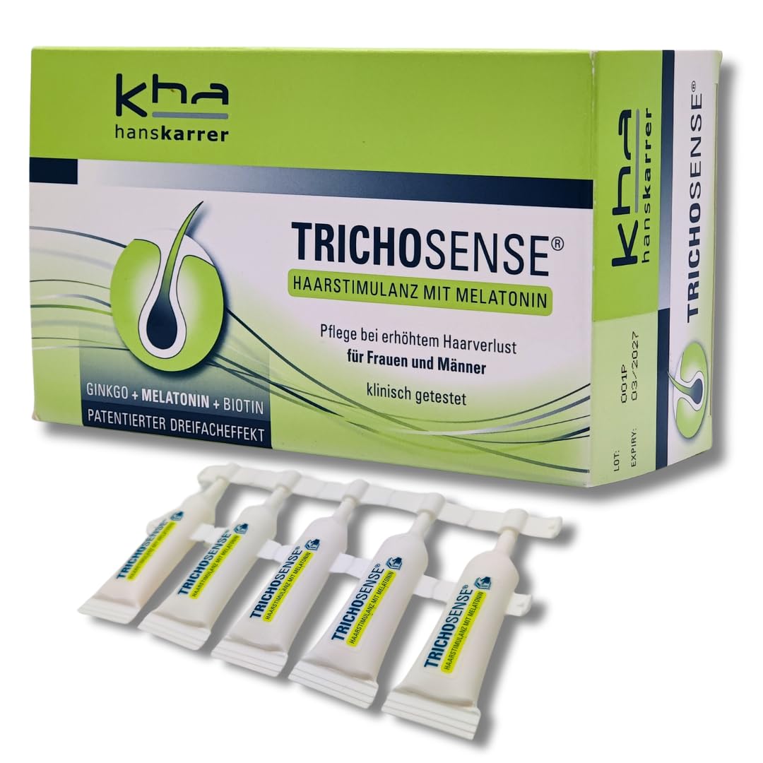 Hans Karrer Trichosense Lösung, 30x 3 ml I Pflege bei erhöhtem Haarverlust für Frauen und Männer I Haarausfall I dünnes Haar I gesunde Haare I Melatonin I Biotin I Spar-Set plus Pharma Perle (1x)