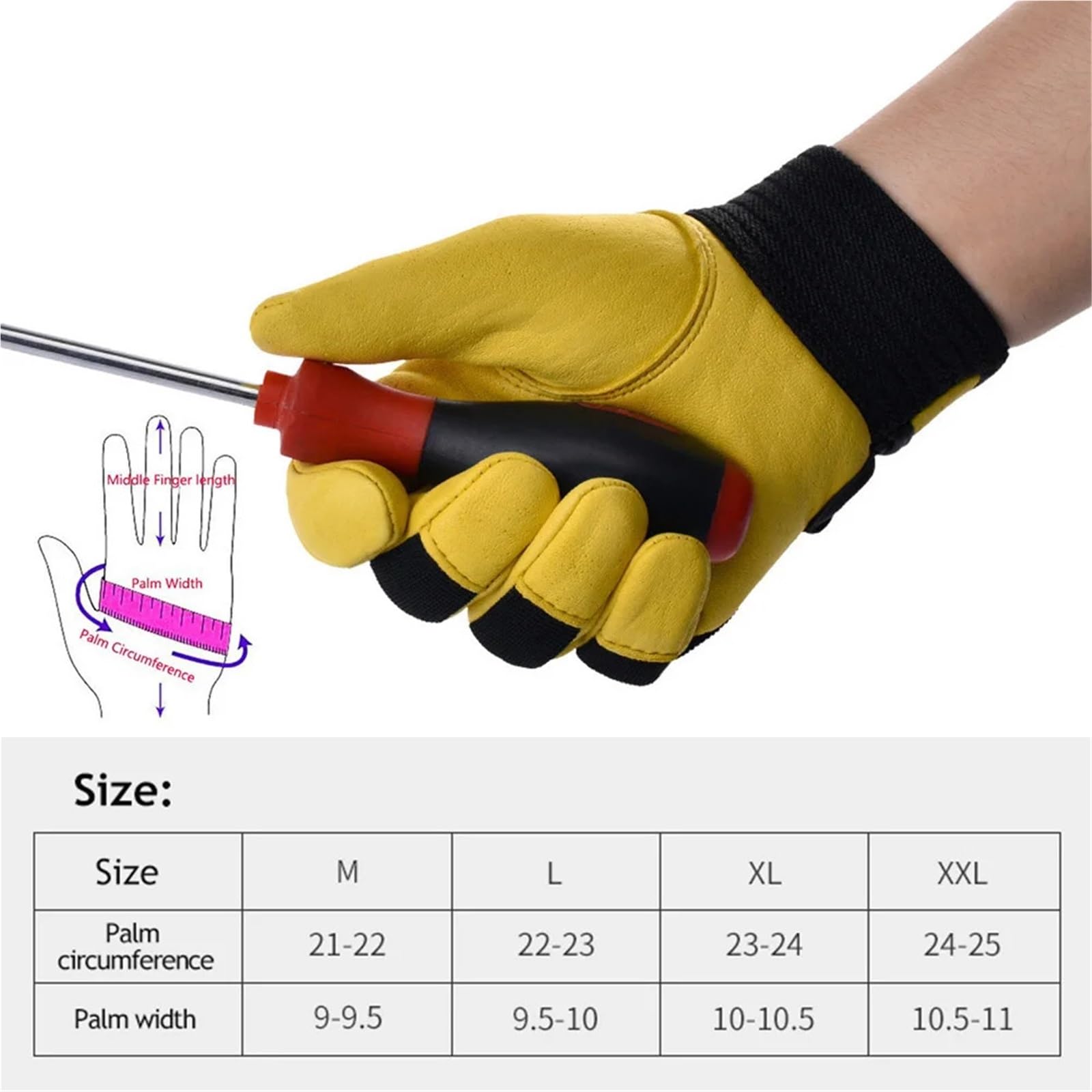 Gartenhandschuhe Leder-Arbeitshandschuhe, Schutz, Garten, Sport, Motorradfahrer, Arbeiter, Arbeit, Schweißen, verschleißfeste Handschuhe Arbeitshandschuhe Herren(White,XX-Large)