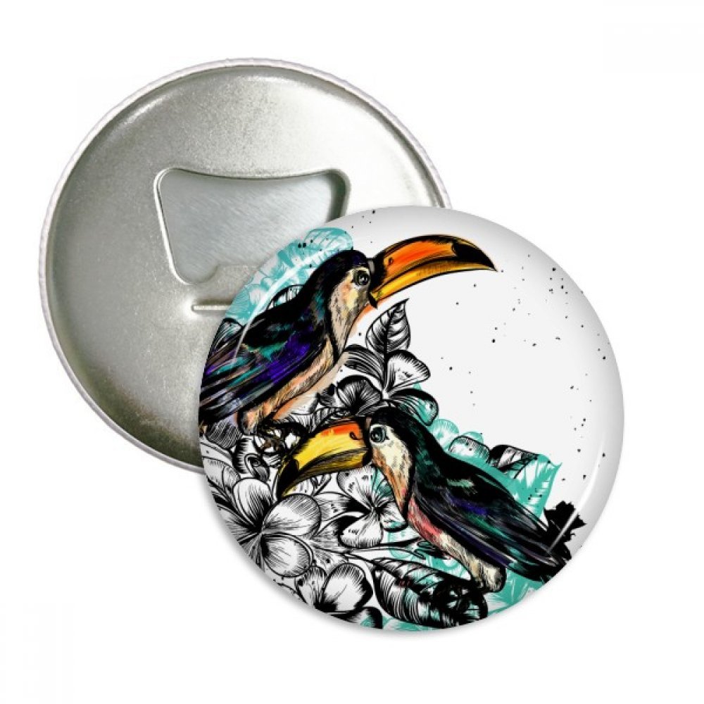 Aimants de réfrigérateur ronds oiseau tropical peinture à l'encre 3Pcs