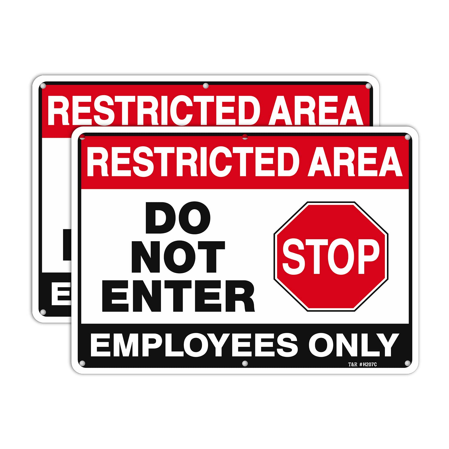 T&R Large Restricted Area Do Not Enter Employees Only Sign - 2 Pack - 14 x 10 Inches Rust Free .040 Aluminum - UV Protected, Waterproof, Weatherproof