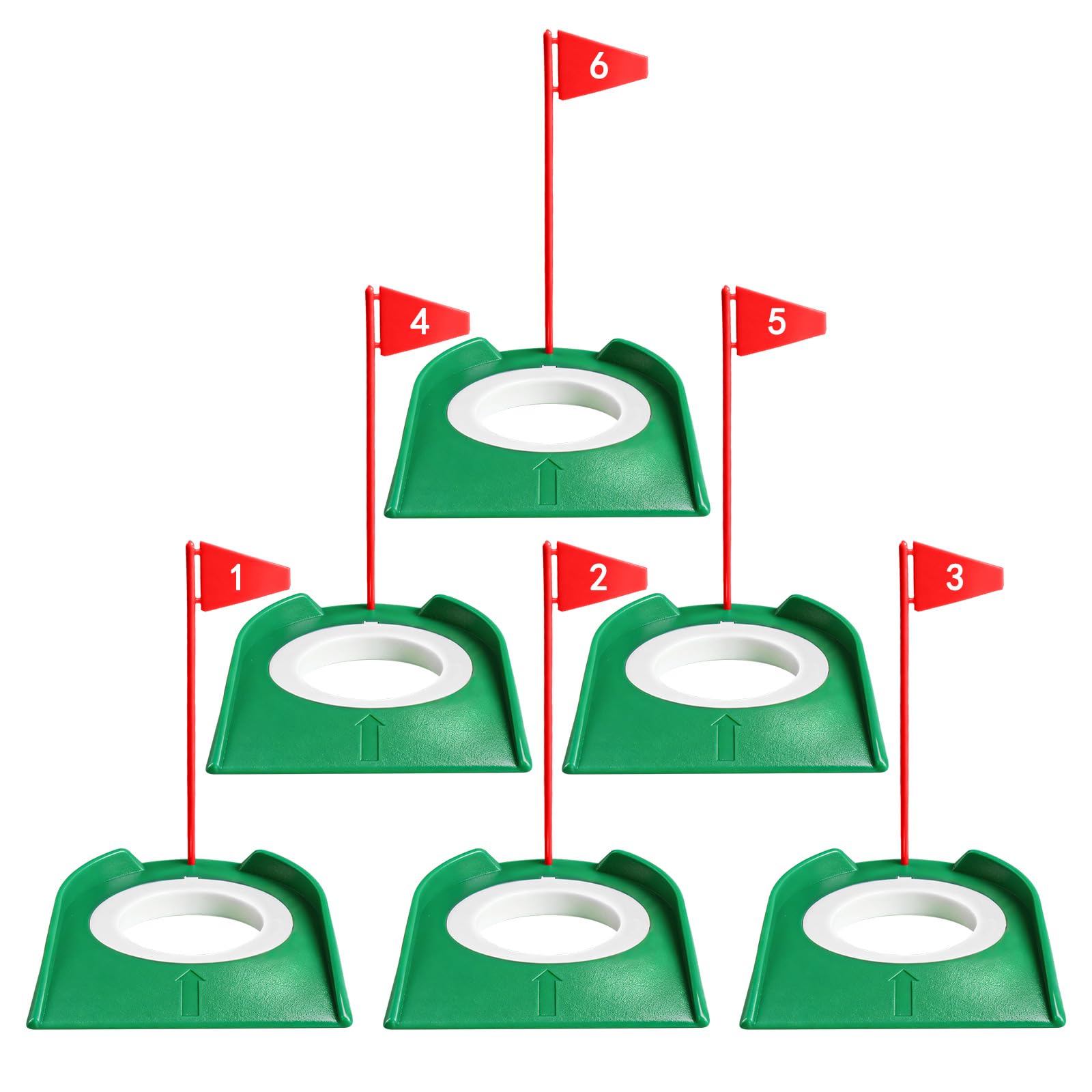 AXKAL Golf Putting Cup With Number Flags 3/6/9 Pcs, Portable Indoor Outdoor Golf Putt Hole Practice Accessories Training Aid, Color In Pink Green For Backyard Lawn Home Use (6 Pack-Aqua)