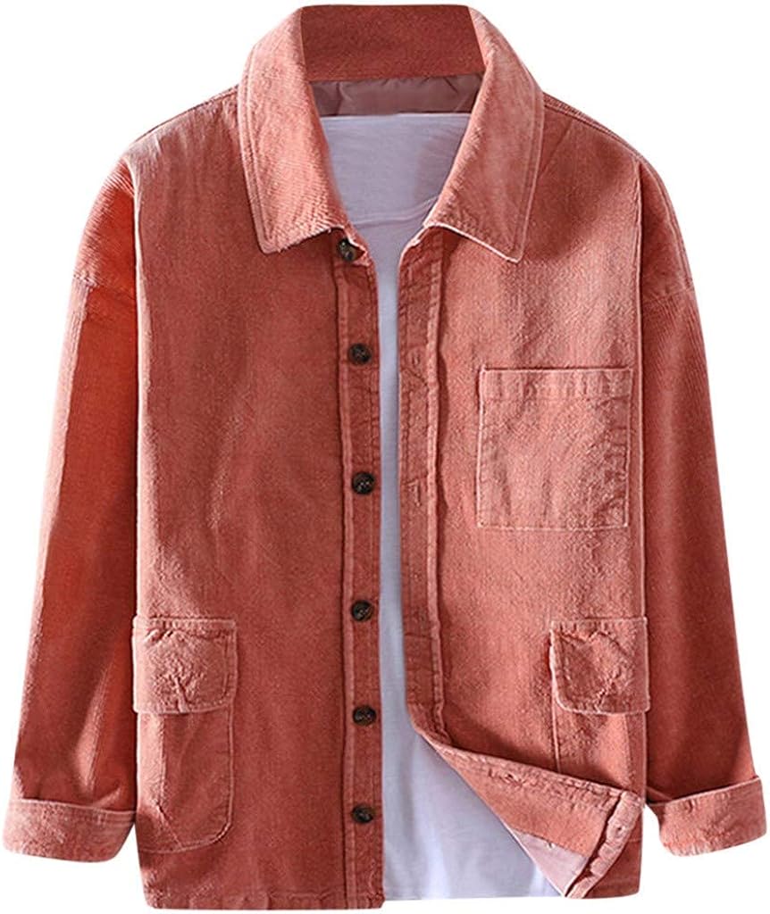 Men's Vintage Solid Color Corduroy Shirts Casual Long Sleeve Button