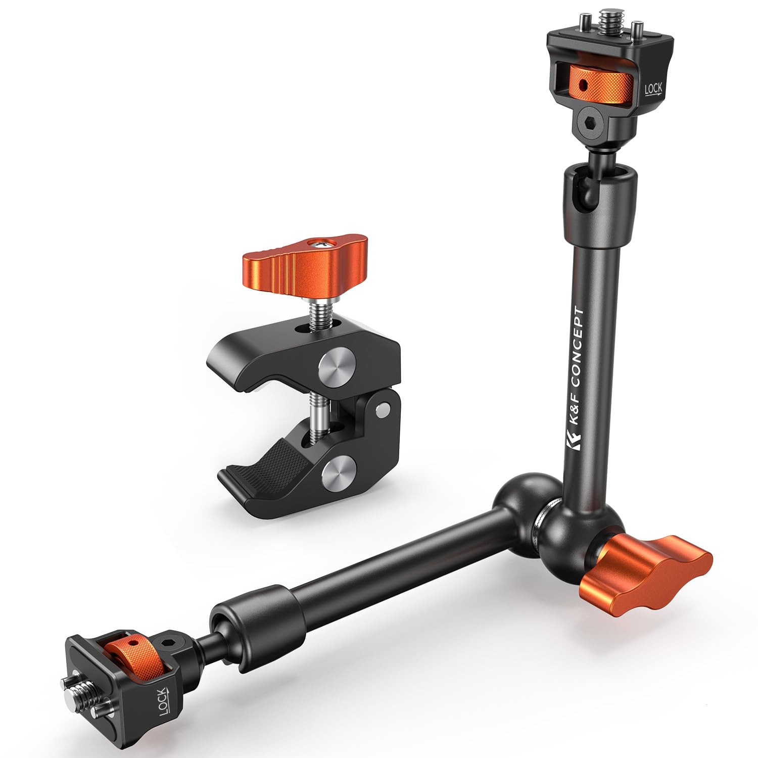 K&F CONCEPT Brazo Mágico 11 Pulgadas con Super Clamp Pinza, Magic Arm con Súper Abrazadera con Tornillos de 1/4" y 3/8" para Monitor Luz LED Cámara de Acción, Carga máxima: 2KG