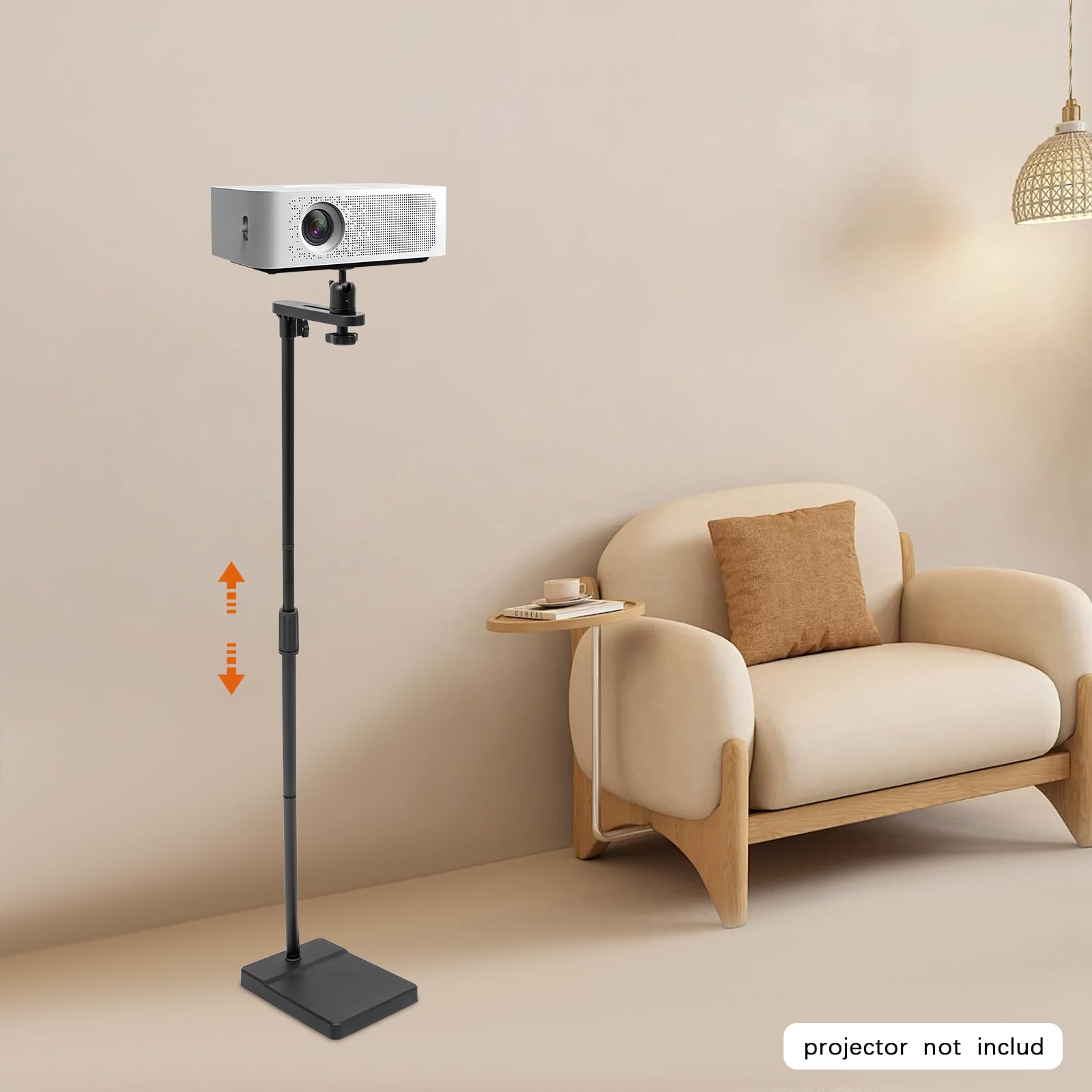 Support de sol pour projecteur, réglable en hauteur, 122 à 154 cm, rotation à 360 °, pour home cinéma, bureau, présentations, support de sol stable (noir)